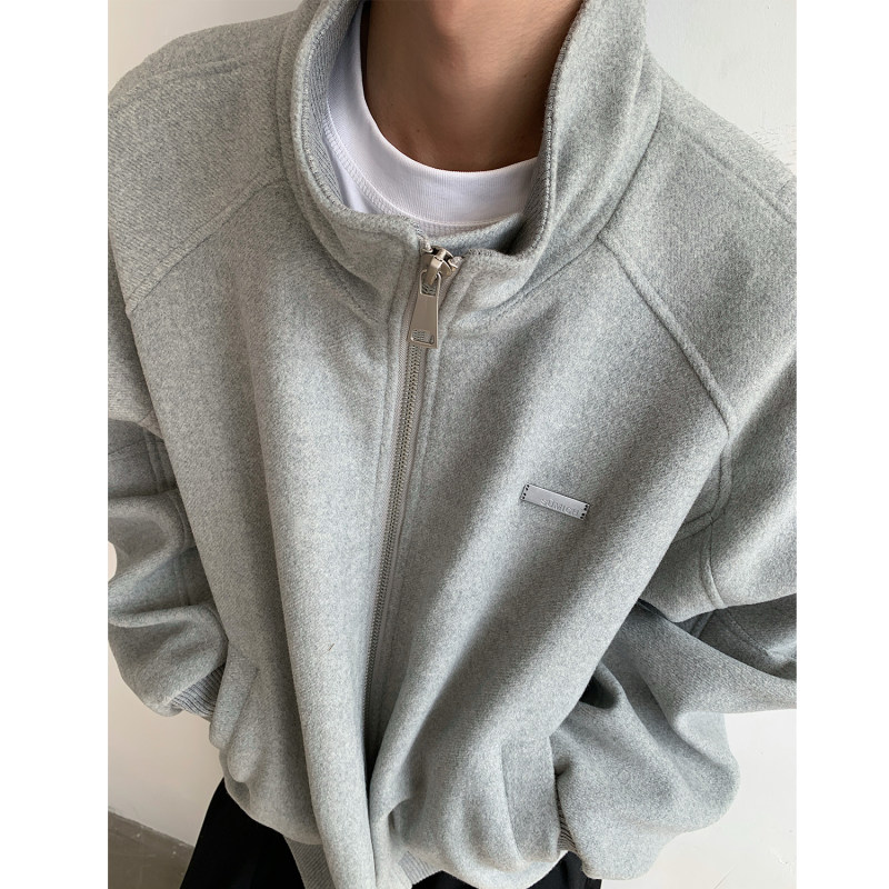 New winter clothing, scimitar sleeve woolen and cotton jacket, casual solid color thickened jacket for men