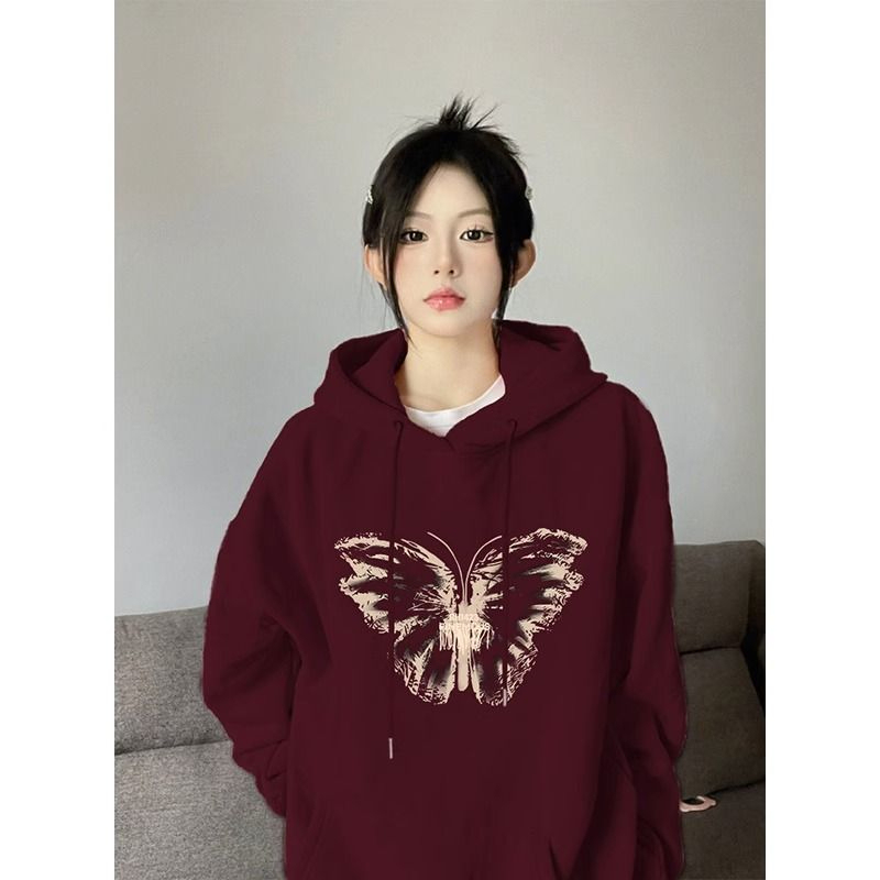 Pure cotton Huamian new autumn and winter thin velvet printed women's top long-sleeved high-end hooded sweatshirt
