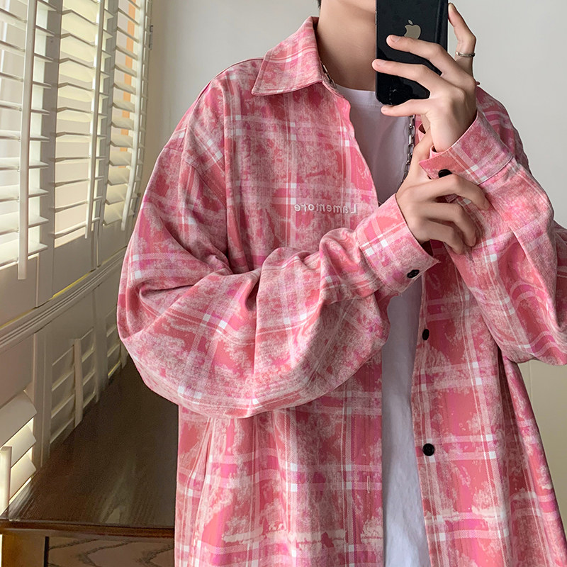 Live high quality long sleeve embroidered plaid tie dye shirt for men