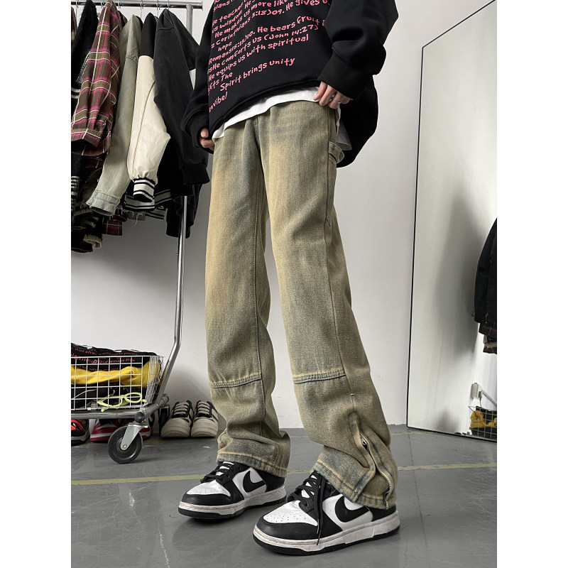 New products for autumn and winter American high street slimming distressed zipper jeans for men and women