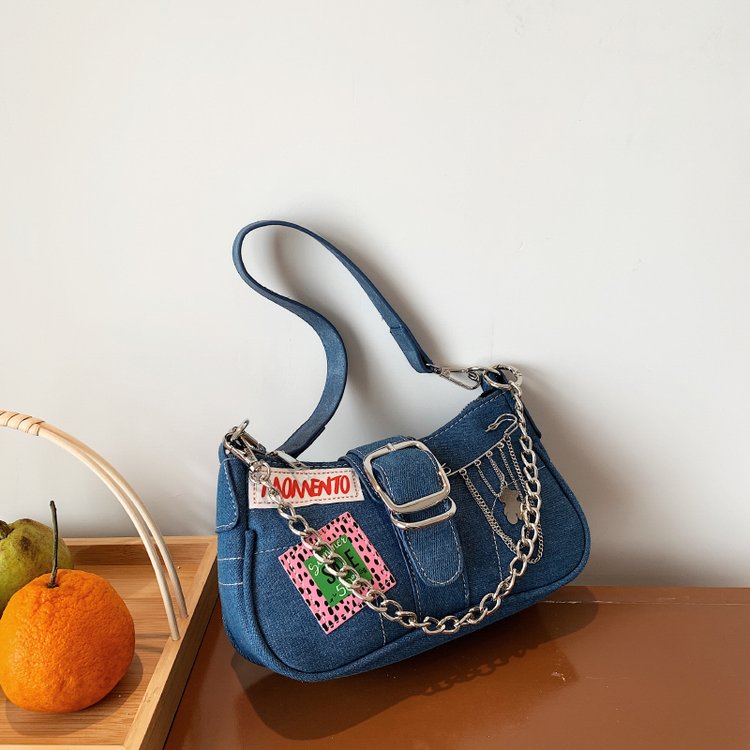 Japanese and Korean patch embroidered bags for women new niche denim shoulder armpit bag versatile commuter shoulder crossbody bag