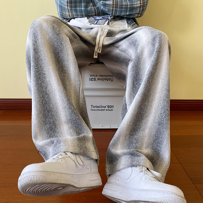 Wool casual pants, wide-leg trousers, high-end design, straight-leg sweatpants, American high street