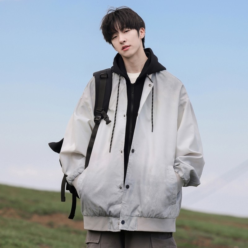 Autumn new Japanese cityboy hooded fake two-piece gradient jacket