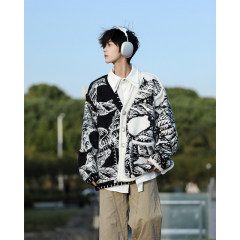 Lazy style soft waxy sweater cardigan knitted cardigan jacket for men mid-length