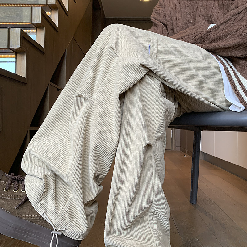 Autumn Corduroy Workwear Paratrooper Pleats Casual Pants