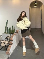 Short down jacket for women 2023 new winter knitted lapel splicing loose little thickened jacket