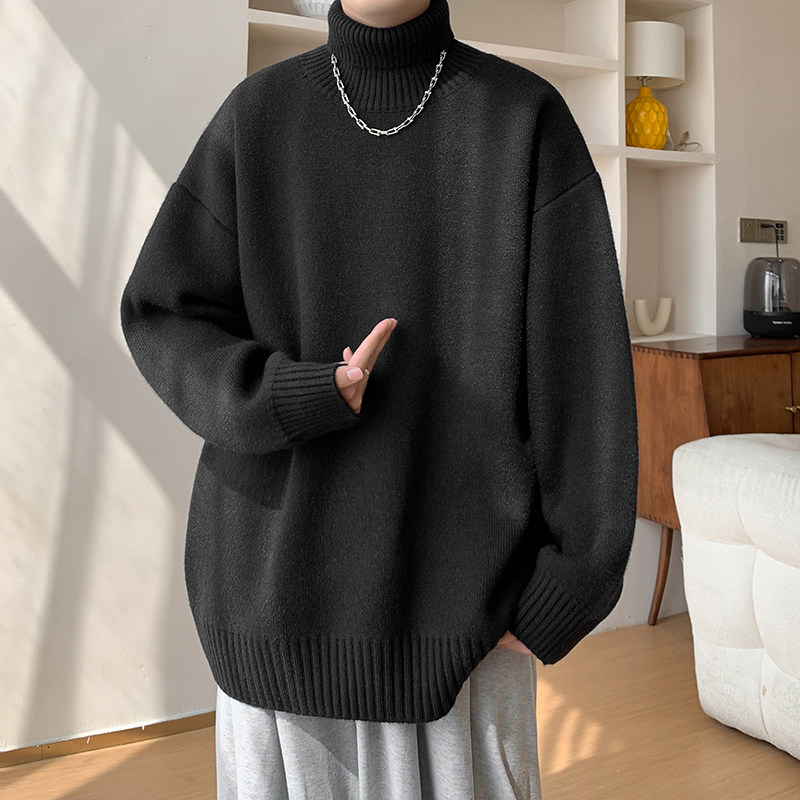 men's solid color turtleneck knitted sweater