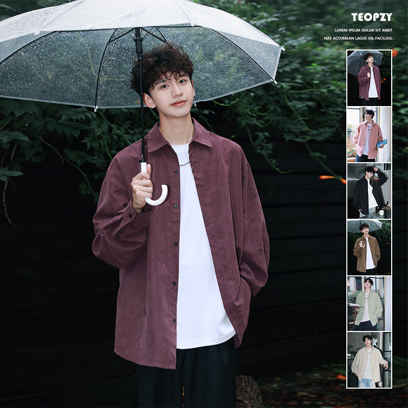 Autumn new style youth snowflake velvet casual all-match loose shirt jacket for men
