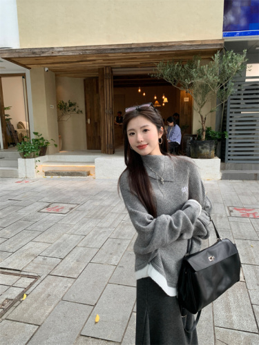 Women's autumn and winter turtleneck irregular loose cape sweater coat two-piece set