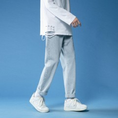 Spring all-match jeans for men, Korean style loose straight leg casual pants with small feet