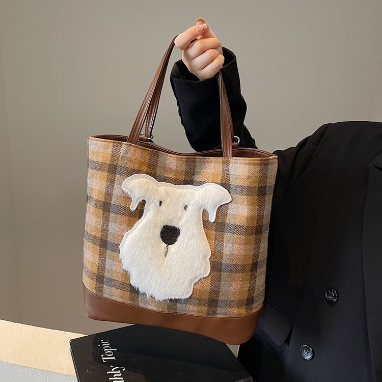 Autumn and winter woolen material plaid backpack women's new trendy Korean West Highland Tote bag casual large capacity bag wholesale