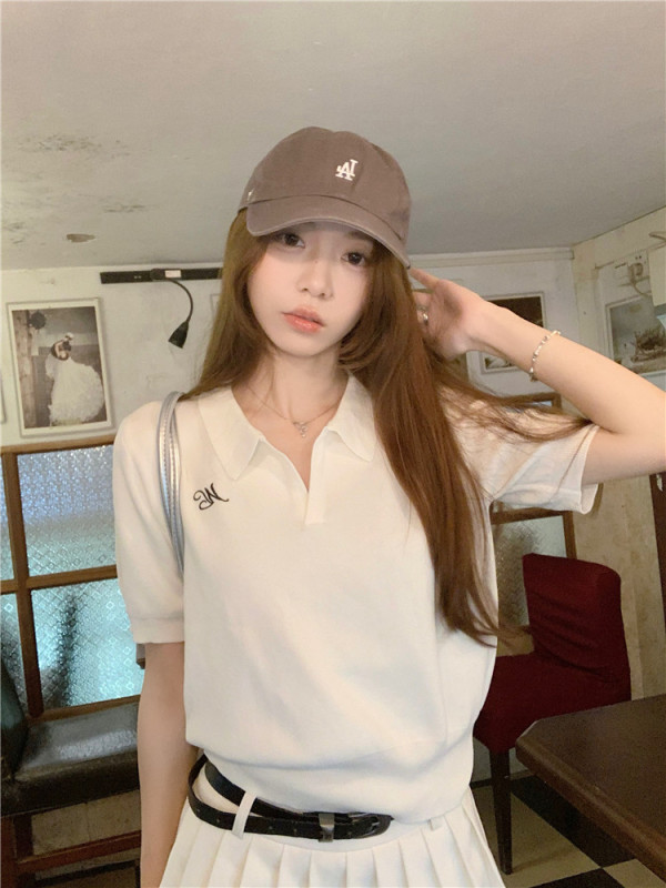 Real shot and real price~Summer short-sleeved pullover sweater for women, versatile embroidered POLO collar top