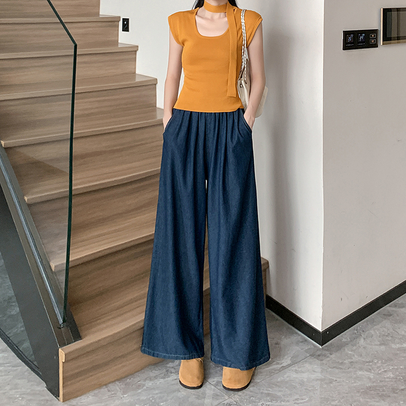Real shot~Summer matching with a complete set of new short-sleeved knitted tops, women's casual jeans fashion suits