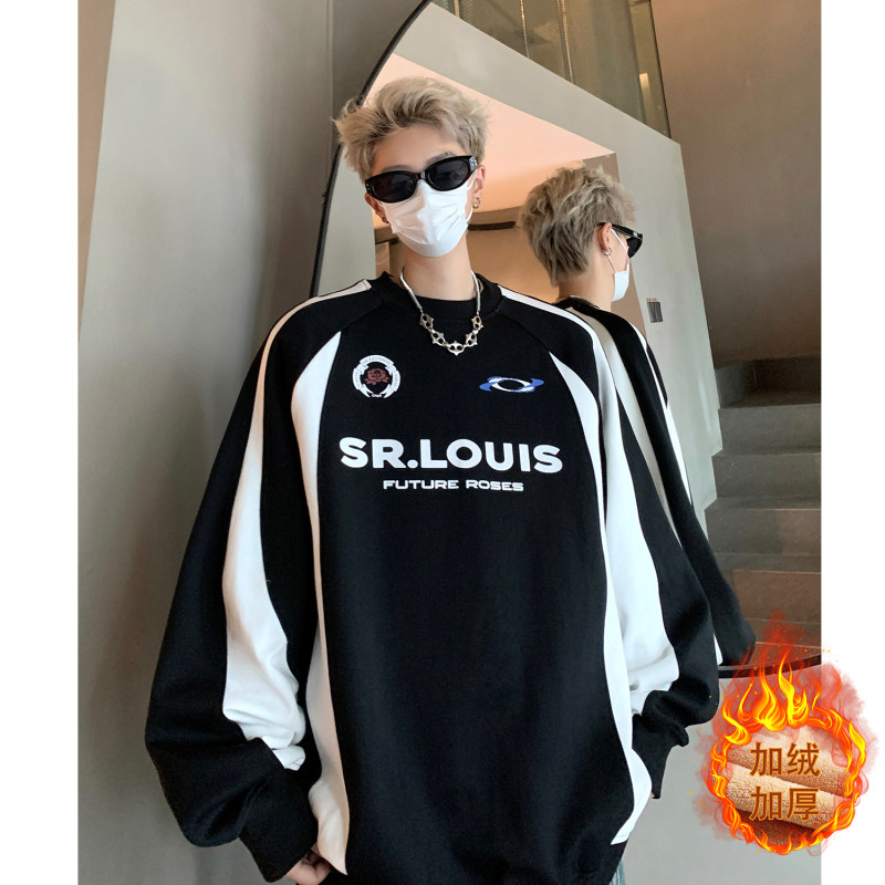American heavy velvet thickened retro stitching contrasting print couple sweatshirt jacket for men
