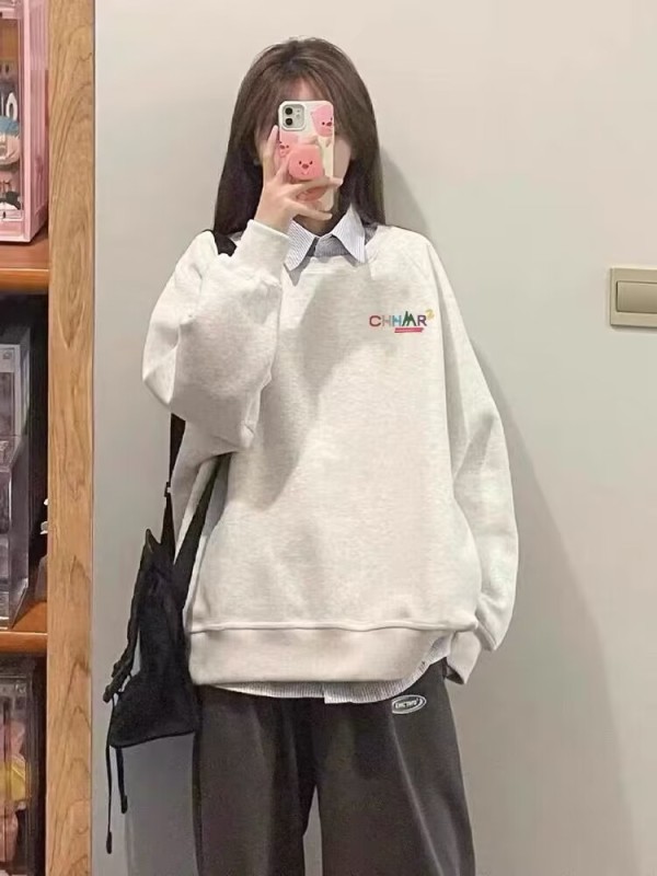Autumn and winter thin velvet loose version retro round neck sweatshirt for women