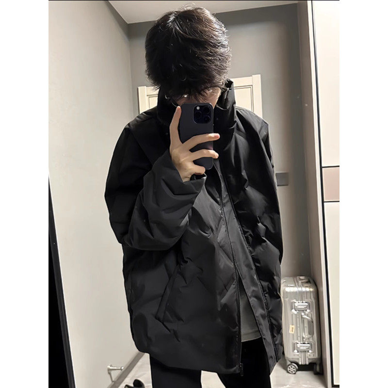 American rhombus plaid cotton coat for men handsome jacket stand collar bread coat cotton coat