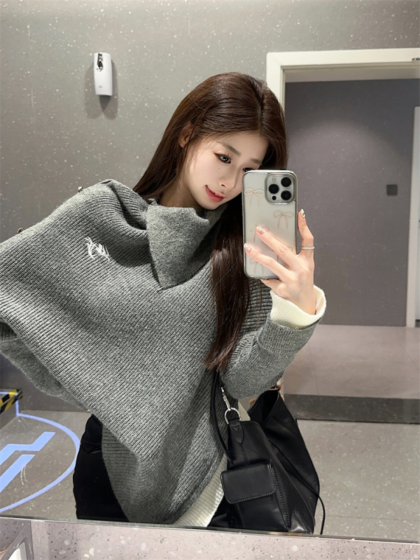 New autumn and winter high collar irregular loose cape sweater jacket women's design long-sleeved top
