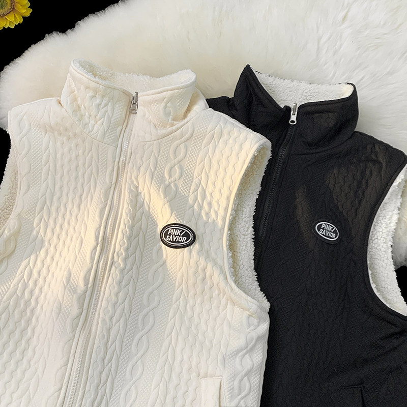 Autumn and winter reversible vest thickened cotton coat sherpa jacket Hong Kong style jacket