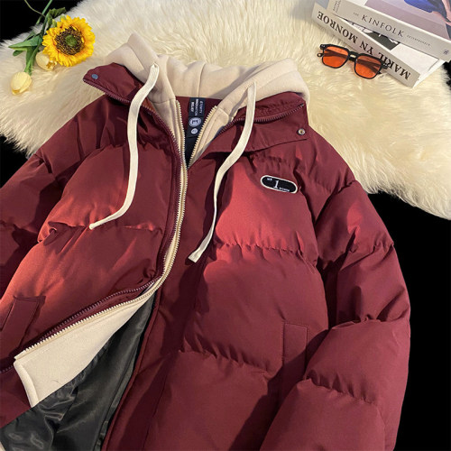 The two-piece three-proof thickened fake two-piece spliced ​​hooded cotton coat winter cotton coat