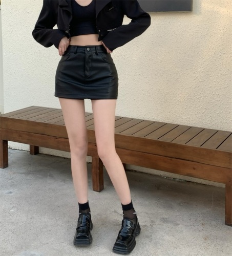 Real price!   new hot girl sexy high-waist texture slim ultra-short PU leather hip-covering skirt pants