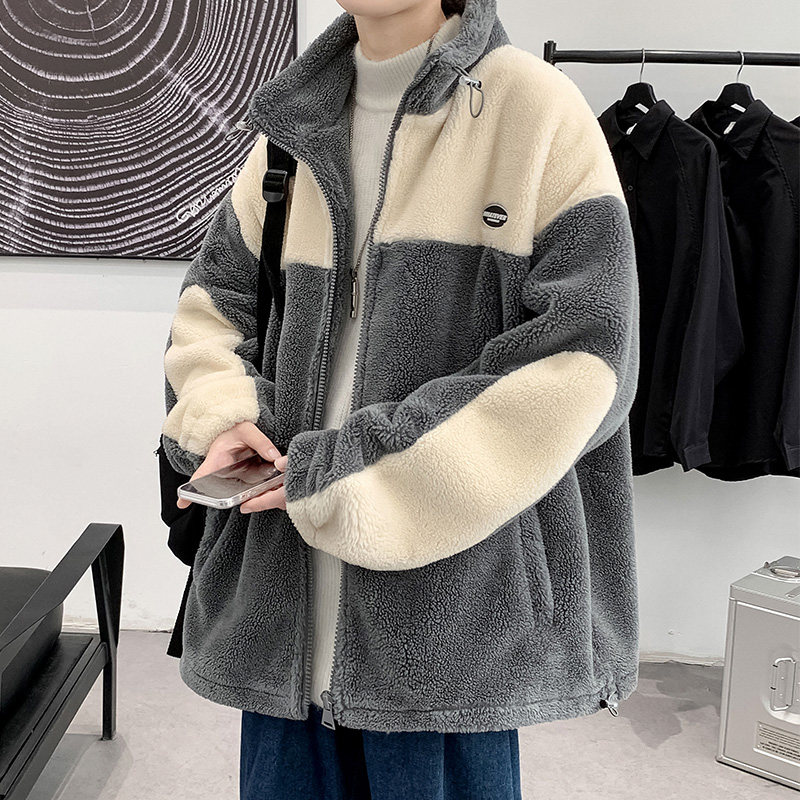 Winter clothing for teenagers plus velvet and thickened cotton coat Hong Kong style lamb velvet warm jacket for men and women