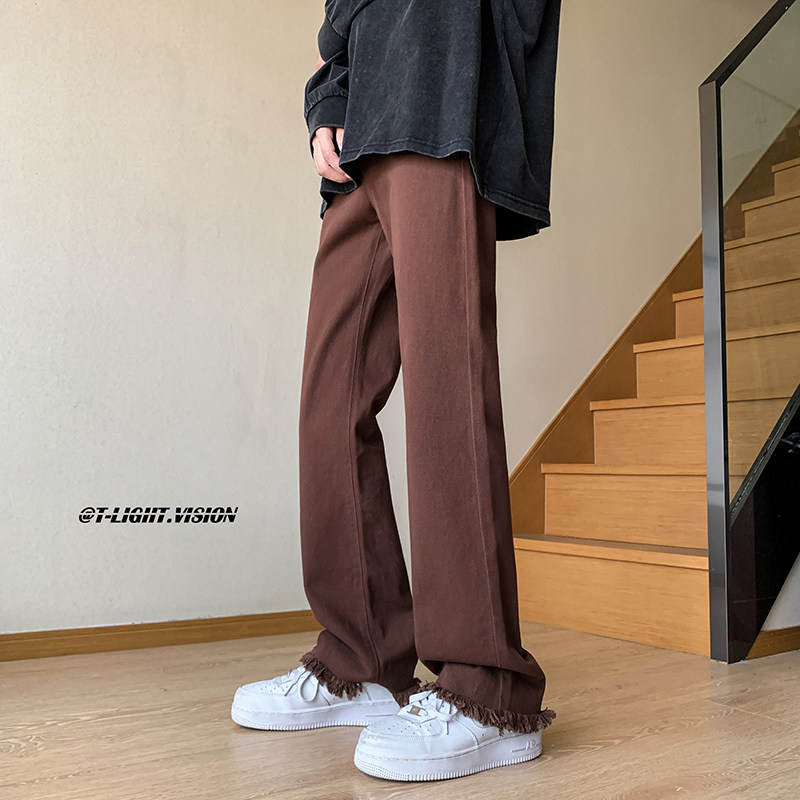 American style ins high street niche couple style raw edge bootcut jeans