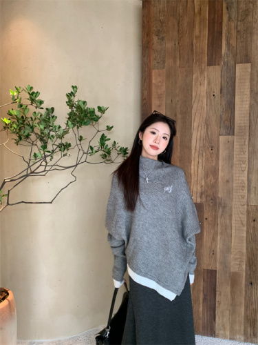 Women's autumn and winter turtleneck irregular loose cape sweater coat two-piece set