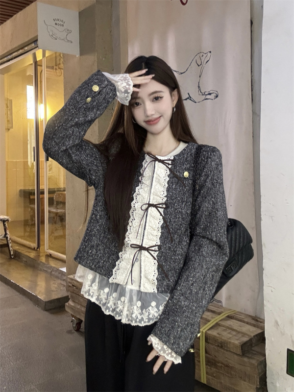 Lace bow Xiaoxiang cardigan jacket + elegant lace inner cardigan top