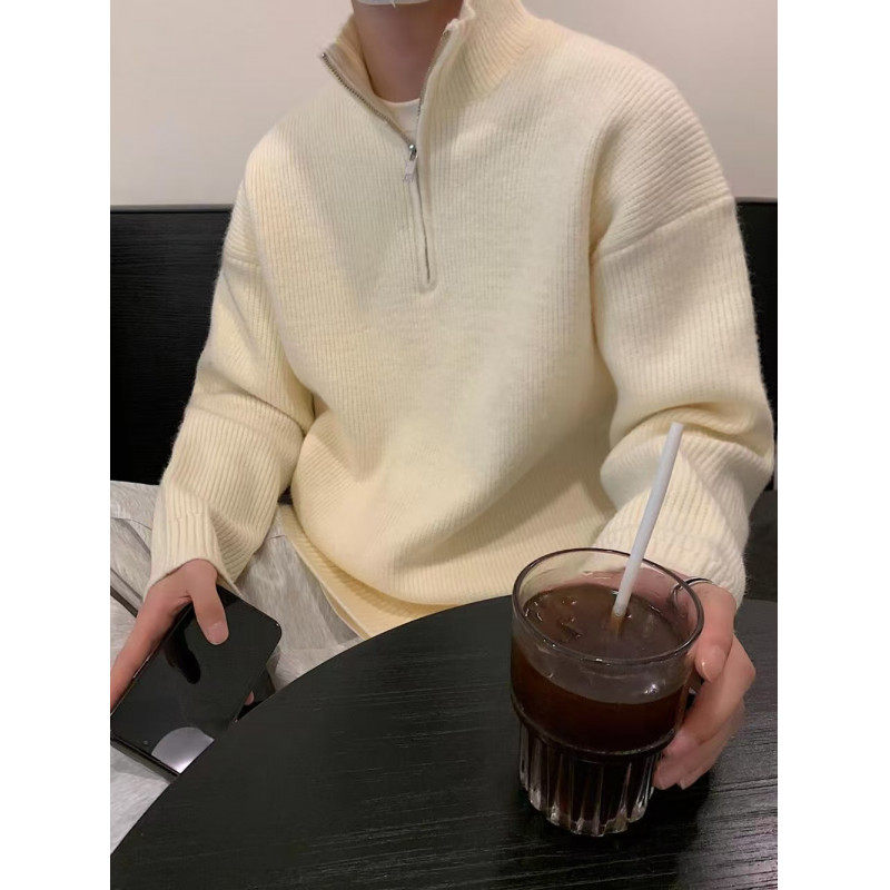 Half zipper loose sweater men's loose thickened sweater trendy