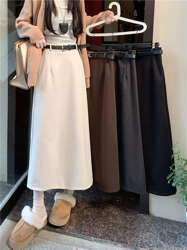 High-waisted straight back slit covering the buttocks woolen skirt for women autumn and winter new casual retro mid-length skirt