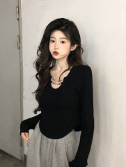 Internet celebrity design niche slimming short long-sleeved T-shirt for women