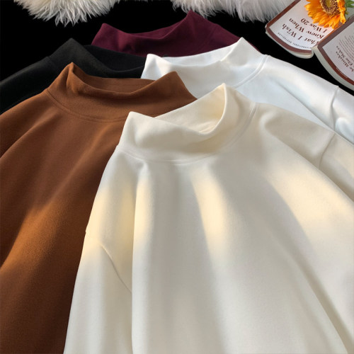 New winter style 280g single piece packaging half turtleneck German velvet T-shirt