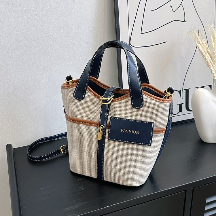 Canvas Bucket Bag Women's New Trendy Fashion Single Shoulder Messenger Bag Niche Texture Portable Vegetable Basket Bag