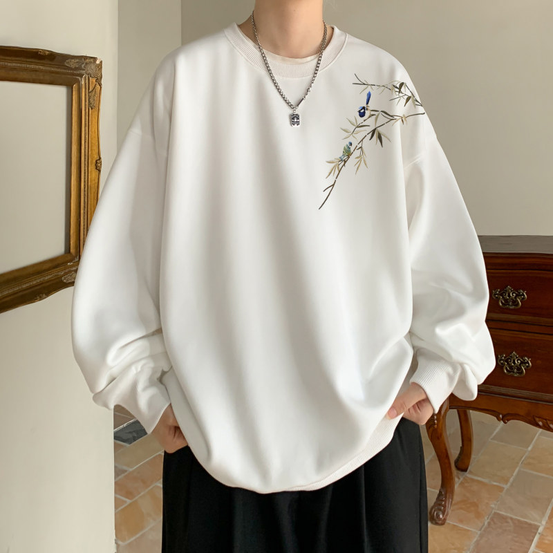 300G heavyweight national trend printed round neck sweatshirt spring and autumn fashion brand trendy loose jacket