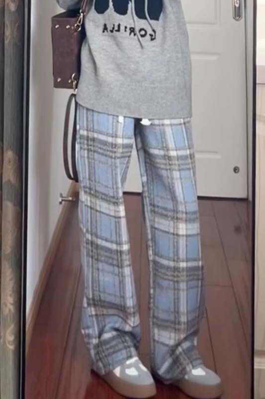 Autumn and winter new style high-waisted retro drape casual straight-leg loose wide-leg pants