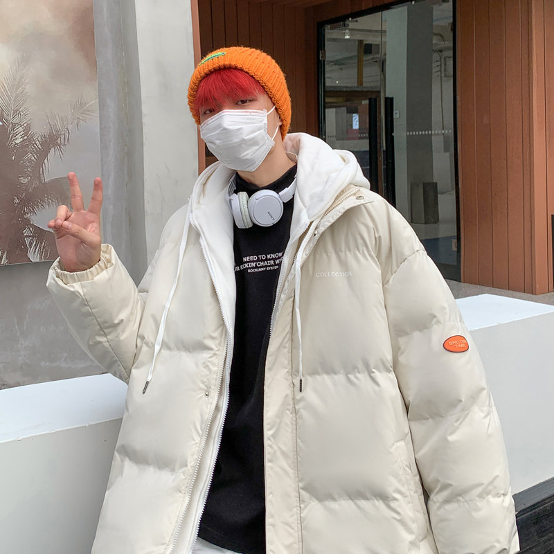 Men's fake two-piece cotton coat, men's winter thickened cotton coat, couple's style cotton jacket, hooded trendy