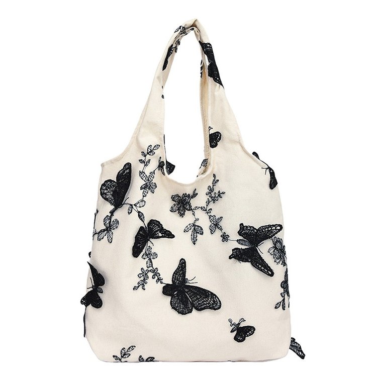 Fairy Summer Travel Embroidered Butterfly Lace Large Capacity Nylon Canvas Literary Casual Underarm Shoulder Women's Bag