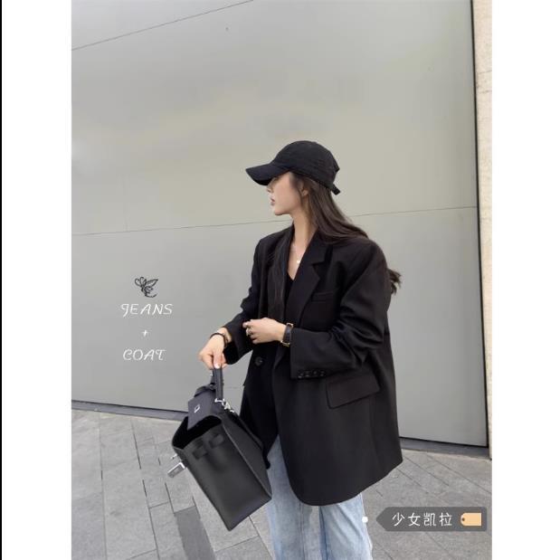 Large size black suit jacket for women spring and autumn new loose design sense of high-end lazy style suit casual top