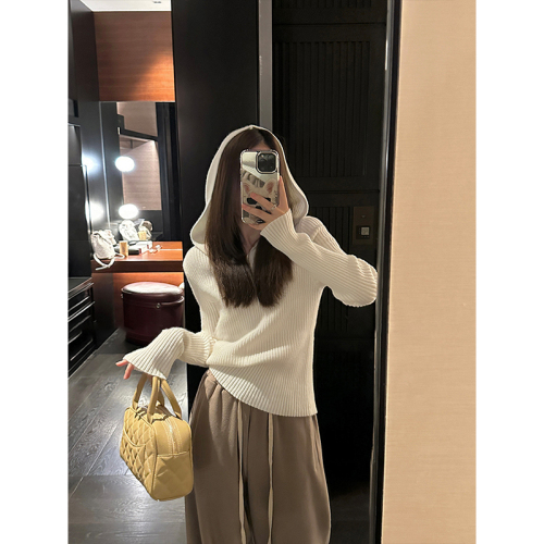 Ready stock~Autumn lazy style sweater sweater short bottoming hooded woolen top