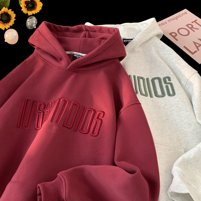 Hong Kong Style New Men's Versatile Pullover Lettering Hooded Sweatshirt