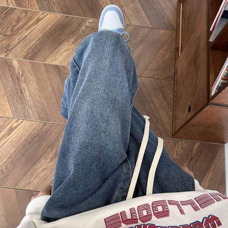Live broadcast quality drawstring jeans men's loose straight pants elastic pants lace-up yellow mud dye