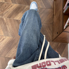 Live broadcast quality drawstring jeans men's loose straight pants elastic pants lace-up yellow mud dye