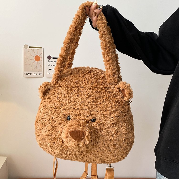 Japanese ins style cute bear plush handbag 2024 super hot cartoon funny plush girly heart backpack