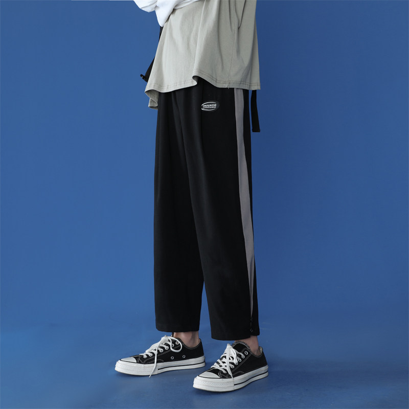 Autumn new Korean style trendy straight loose casual trousers buttoned ankle sports nine-point pants for men