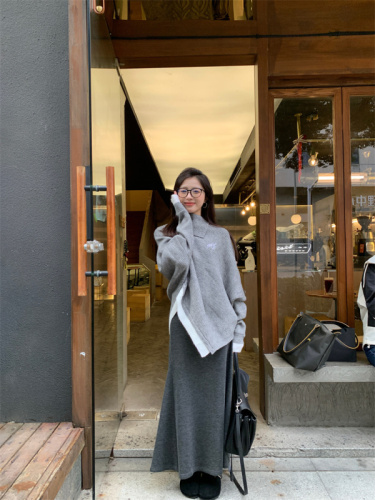 Women's autumn and winter turtleneck irregular loose cape sweater coat two-piece set