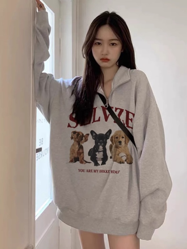 Anti-pilling, anti-cotton Chinese cotton composite milk silk 310g silver fox velvet 400g Polo collar half-zip sweatshirt