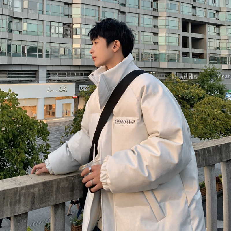 1Hong Kong style crocodile pattern cotton jacket for men, hand stuffed cotton jacket, PU leather cotton jacket for men