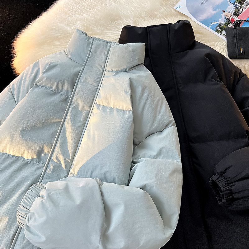 New thickened cotton coat winter solid color couple stand collar cotton coat