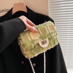 Cross-border popular denim chain small square bag for women 2024 new style trendy square contrast color super hot single shoulder crossbody bag