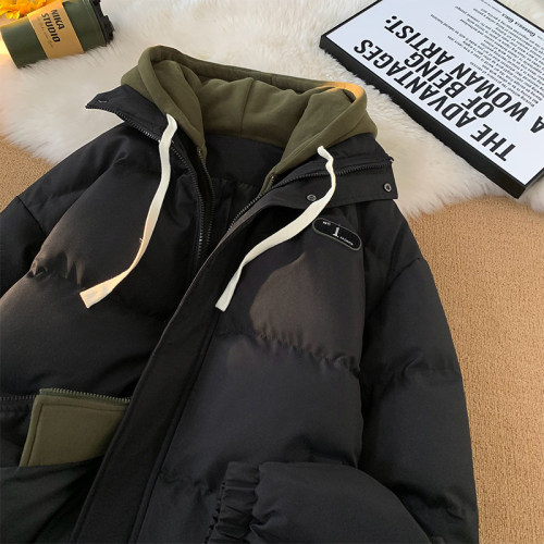 The two-piece three-proof thickened fake two-piece spliced ​​hooded cotton coat winter cotton coat